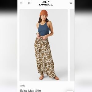 🌺 O'Neill Blaine Olive Green White Tropical Print Maxi Skirt Small 🌺